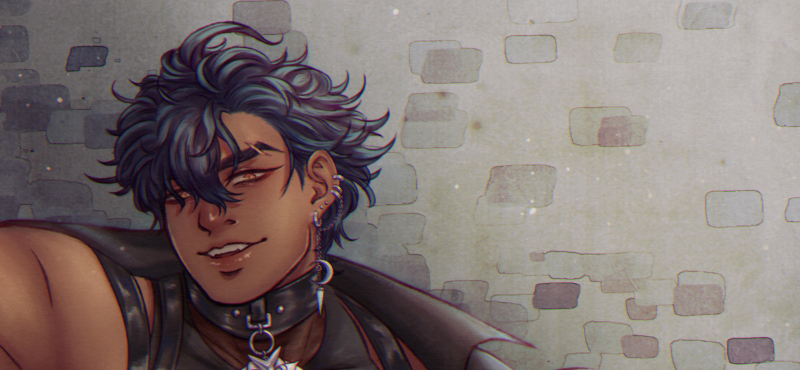 cropped image of D standing in front of a wall and smugly looking at the viewer