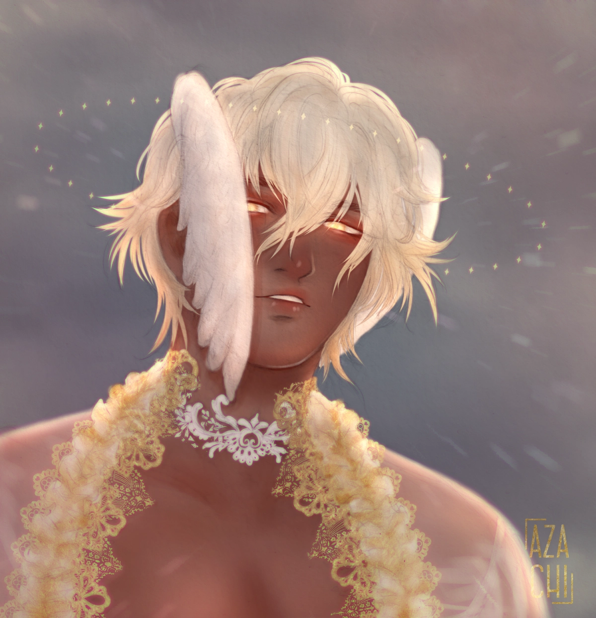 digitally colored sketch of D as an angel